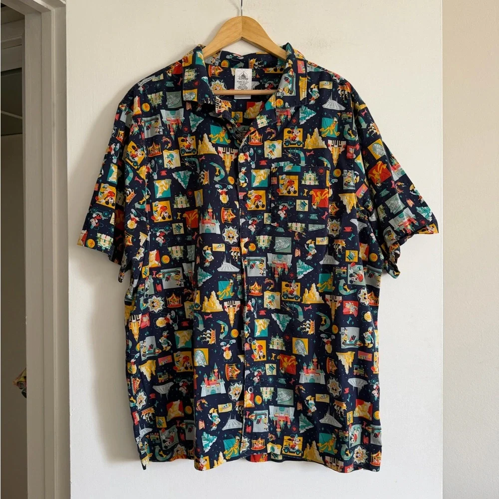 Disney Parks Disneyland Mickey Mouse Park Attractions Button Down Top size XL - Picture 1 of 7